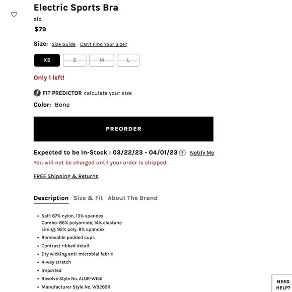 Alo Electric Sports Bra in Bone - Picture 2 of 2